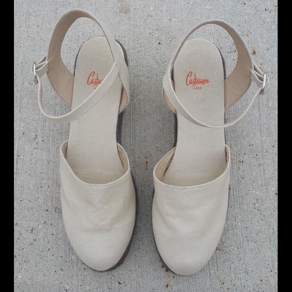 SOLD CASTANER Khaki Nude Canvas Platform Sz 7 38 - Picture 2 of 6